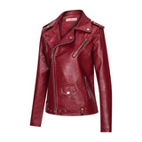 Red Leather Jacket Lapel Slim Women Leather Coat Zipper Elegant Pu Women's Leather Coat
