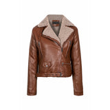 Women Leather Jacket Autumn and Winter Lamb Wool Motorcycle Clothing Thick Leather Coat Jacket