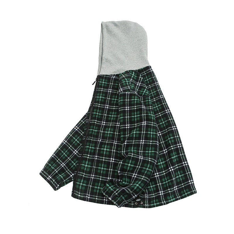 Unisex Winter Cotton Coat Plaid Hooded Fleece Padded Coat Vintage Loose and Warm Cotton-Padded Coat