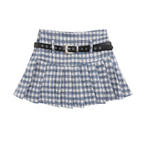 Women Skirt Plaid Pleated Skirt with XINGX Belt Waist Casual Skirt Skirt