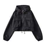 Women Jacket Fall Casual Short Coat Loose Hooded Sports Jacket Top