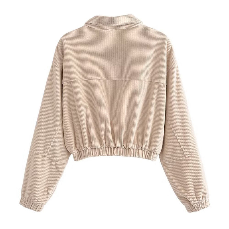 Women Jacket Lapel Long Sleeve Double Pocket Zipper Jacket Coat