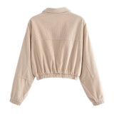 Women Jacket Lapel Long Sleeve Double Pocket Zipper Jacket Coat