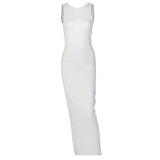 Women Dresses Spring Sexy Backless Slim Fit round Neck Sleeveless Split Dress