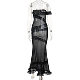 Women Dresses Sexy Ribbon Dress Spring Summer Slim-Fit Long Dress