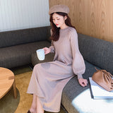 Women Maxi Dress Autumn and Winter Loose round Neck Knitted Dress