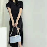 Women Dresses round Neck Dress High Bow Dress