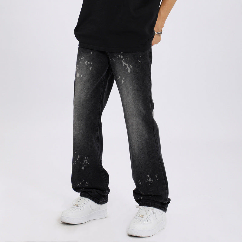 Men Jeans Old Splash-Ink White Jeans Men and Women Loose Straight Trousers