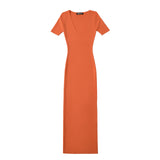 Women Dresses Summer New U Collar Half Sleeve Slit Knitted Dress (Xds0414)