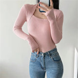 Women Sweater Knitwear off-Shoulder Pullover Slim Bottoming Shirt