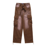 Women Sweatpants Multi-Pocket Workwear Straight Jeans