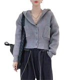 Women Knitwear Fall Winter Hooded Sweater Loose Knitted Cardigan