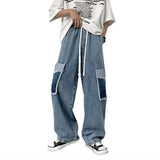 Men Jeans Patch Ripped Jeans Summer Retro Straight Loose Pants