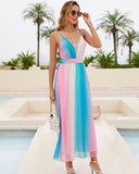 Women Evening Gown Sexy Backless Tie-Dyed Chiffon Dress