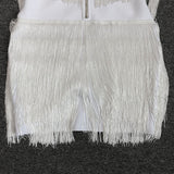 Women Evening Dress Sexy Tassel V-neck Strap Backless Bandage Evening Dress