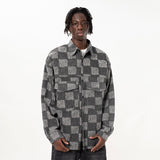 Men Jacket Coat Chessboard Plaid Long-Sleeve T-shirt Spring and Autumn Loose Shirt Coat