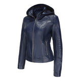 Red Leather Jacket Spring and Autumn Hooded Leather Coat Women's Detachable Hat Windproof Jacket