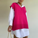 Ladies Leisure Knitwear Loose V-neck Knitted Sweater Vest Autumn and Winter Sleeveless Knitwear