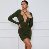 Women Dress Sexy Cutout Tight Skirt Short Skirt Sheath Long Sleeve Dress