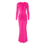 Women Dresses Summer Sexy V-neck Slim-Fit Long Sleeve Dress