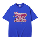 Tummy Ache Survivor Graphic Print T-shirt Male Meme Oversize