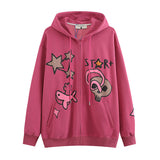 Men Hoodie Dopamine Sweet Cool Print Color Contrast Patchwork Couple Hooded Sweater