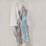Women's Evening Gown Sexy Retro Long Sleeve Cloak Sequined Suspender Dress