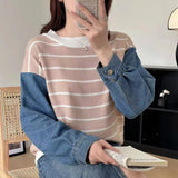 Women Knitwear Autumn and Winter Striped Denim Knitwear Loose Casual Sweater
