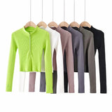 Women Sweater Knitwear Short Half Turtleneck Sexy Zipper Midriff-Baring Knitted Sweater Sweater