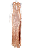 Women's Evening Gown Sexy Backless Vintage Sequins Dress Evening Dress