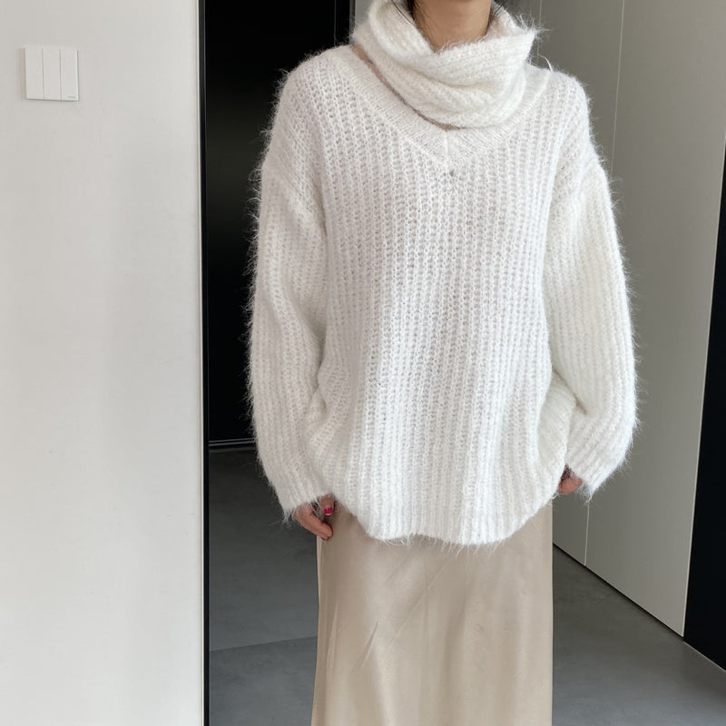 Women Winter Knitted Sweater V-neck Loose Top 1t8846