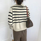 Women Knitwear Autumn round Neck Striped Sweater Vintage Loose Knitted Cardigan