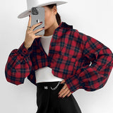 Women Trench Coat Short Plaid Long Sleeve Shirt Winter