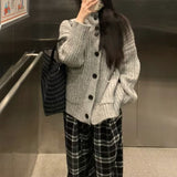 Women Knitted Cardigan High Collar Loose Sweater Women's Autumn Winter Retro Knitted Coat Cardigan