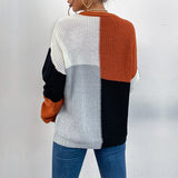 Women Knitted Sweater Fall Long Sleeve Color Matching Turtleneck Sweater Loose