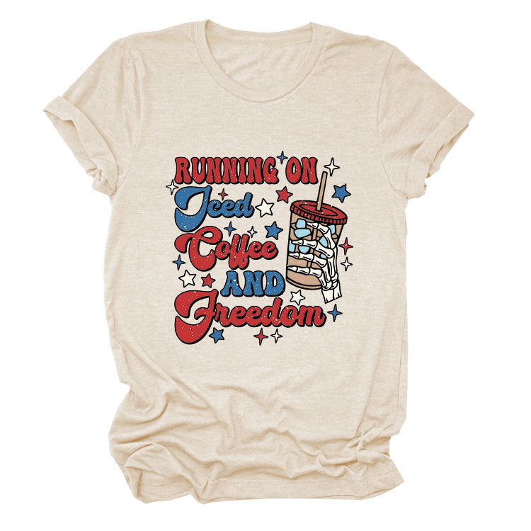 Crew neck women's short sleeves running on jced collee and freedomt t-shirt