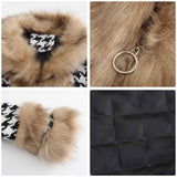 Women Trench Coat Autumn and Winter Plaid Coat Detachable Short Fur Collar Top Houndstooth