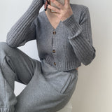 Women Cardigan Sweater V-neck Knitted off-Shoulder Short Long Sleeve Cardigan Spring and Autumn Top 8t8120