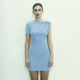 Women Dresses Summer Short Sleeve Solid Color Slim Fit Sexy Sheath Dress (Bla0420)