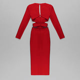 Women Evening Dress V-neck Bandage Dress Long Sleeve Simple Hollow Dress