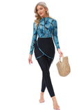 Muslim Bathing Suits Long Sleeve Zipper Muslim Swimsuit with Hat Included Chest Pad 3-Piece Swimsuit