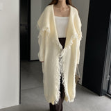 Women Cardigan Sweater Lapel Tassel Thick Coat Autumn and Winter Loose-Fitting Long Sleeve Sweater W2360