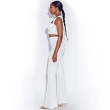 Women T-shirt Fall/Winter Sexy Slim Hip Wide Leg Pants Casual Suit