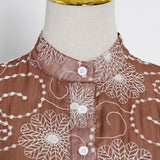 Women Dresses Summer Retro Short Sleeve Dress Stand Collar Single-Breasted Skirt (Qymy0409)