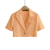 Women Suits Summer One Button Short Linen Small Suit High Waist Short Coat