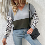 Women Knitted Sweater Autumn Long Sleeve Leopard Print Sweater