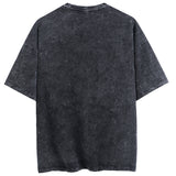 Cotton washed old letter printed cartoon style T-shirt