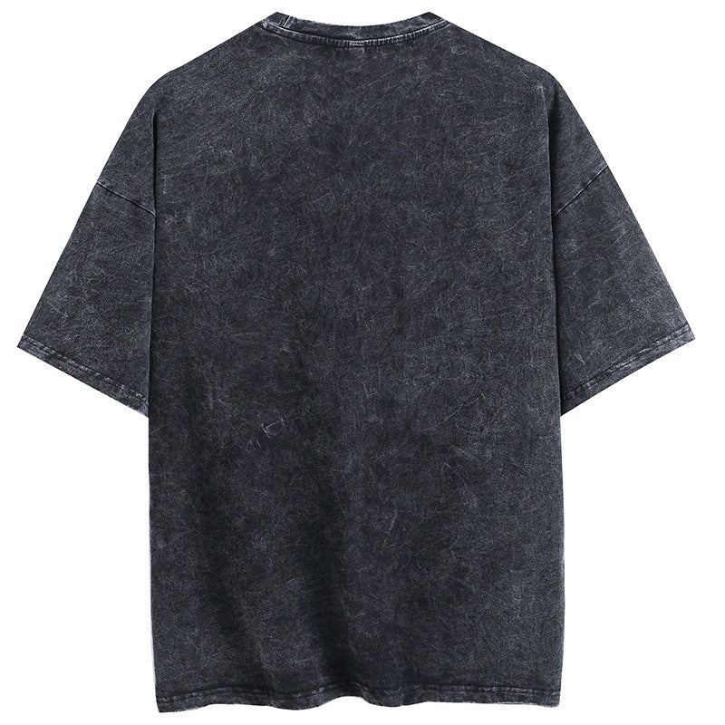 Pure cotton washed old passer-by super printing pickling T-shirt