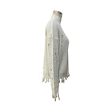 Women Knitted Sweater Autumn and Winter Shabby Long Sleeve Hollow out White High Collar Sweater