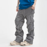 Men Sweatpants Multi-Level Pleats Loose Casual Trousers